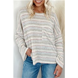 Multicolour Striped Drop Shoulder Loose Long Sleeve Knit Top