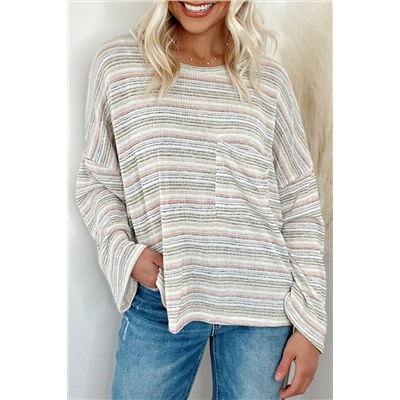 Multicolour Striped Drop Shoulder Loose Long Sleeve Knit Top