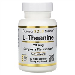 California Gold Nutrition, AlphaWave, L-теанин, поддерживает расслабление и спокойную концентрацию, 200 мг, 60 растительных капсул