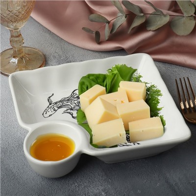 Блюдо керамическое с соусником «Азия», 18.6 х 17.5 х 4 см, цвет белый