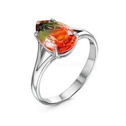 Кольцо из серебра с полихромным пл.кварцем цв.оранжево-оливковый родированное