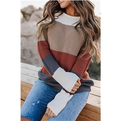 Серый полосатый свитер с круглым вырезом