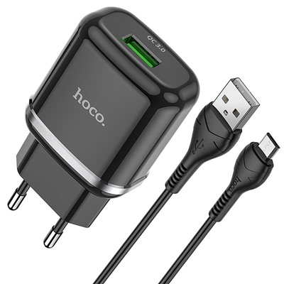 Адаптер Сетевой с кабелем Hoco N3 Special USB 3A/18W (USB/Micro USB) (black)