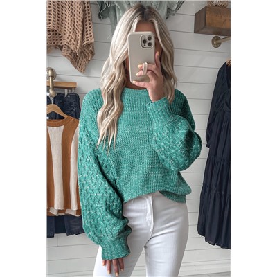 Sea Green Cable Knit Sleeve Drop Shoulder Sweater