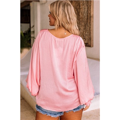 Pink Smocked Dolman Sleeve Plus Size Flowy Top