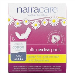 Natracare, прокладки Ultra, поверхность из органического хлопка, длинные, 8 штук