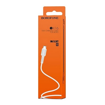 Кабель USB - micro USB Borofone BX16 Easy (повр. уп)  100см 2,4A  (white)