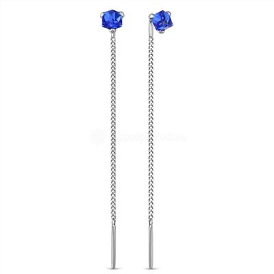 Серьги-продёвки из серебра с кристаллами премиум Австрия цв. синий родированные 925 пробы 0058с-206