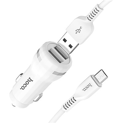 Адаптер Автомобильный с кабелем Hoco Z27 2USB/5V/2.4A +micro USB (white)