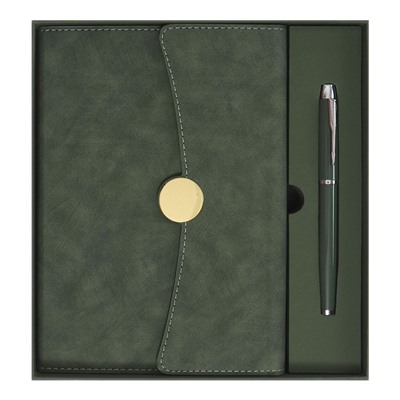 УЦЕНКА Органайзер на кольцах А6+ с клапаном, 80 листов, линейка, кожзам, с ручкой, в подарочной коробке, зеленый