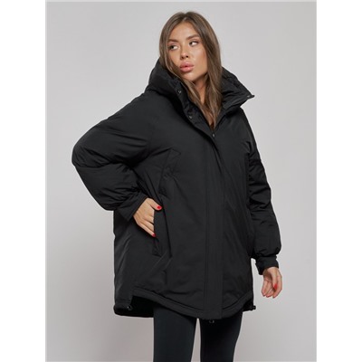 Зимняя женская куртка модная с капюшоном черного цвета 52311Ch