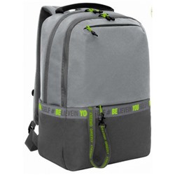 Рюкзак молодежный RU-337-2/5 серый - салатовый 29х43х15 см GRIZZLY