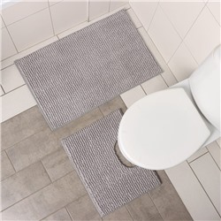 Набор ковриков для ванной и туалета Доляна «Букли», 2 шт, 40×50, 50×80 см, цвет серый