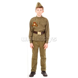 Костюм "Солдат"(гимнастерка, брюки, пилотка, ремень, Георгиевская лента) размер 152-80