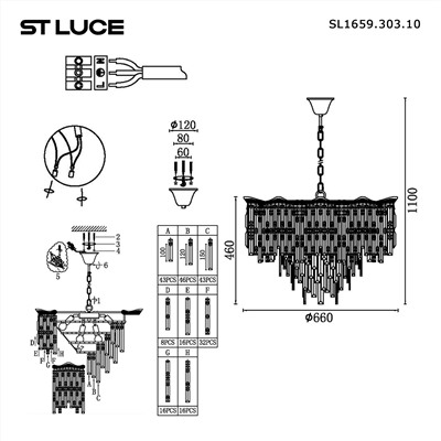 SL1659.303.10 Светильник подвесной ST-Luce Латунь/Прозрачный E14 10*60W