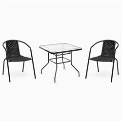 Набор садовой мебели: Стол квадратный 80 х 80 х 73 см и 2 стула черного цвета