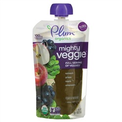 Plum Organics, Mighty Veggie, для малышей, шпинат, виноград, яблоко, амарант, 113 г (4 унции)