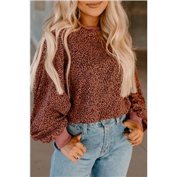 Vintage Leopard Bubble Sleeve Pullover Sweatshirt