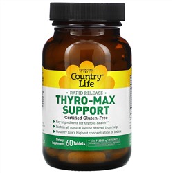 Country Life, Thyro-Max Support, поддержка щитовидной железы, 60 таблеток