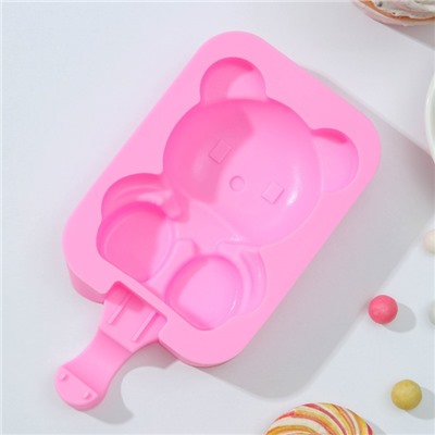 Форма для мороженого Доляна «Мишутка», силикон, 14×8×2,5 см, цвет розовый
