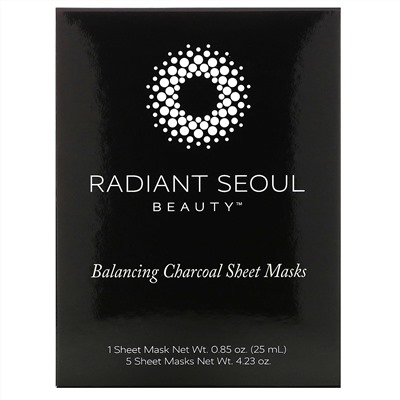 Radiant Seoul, тканевые маски с древесным углем для восстановления баланса, 5 шт., по 25 мл (0,85 унции) каждая