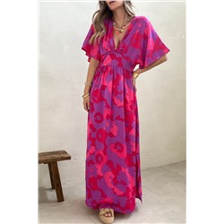 Розовое платье-макси с флористическим принтом и разрезом до бедра