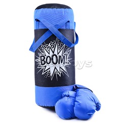 Набор для бокса: груша 50см х Ø20см (оксфорд) с перчатками. Цвет черный-василек, принт " BOOM!"