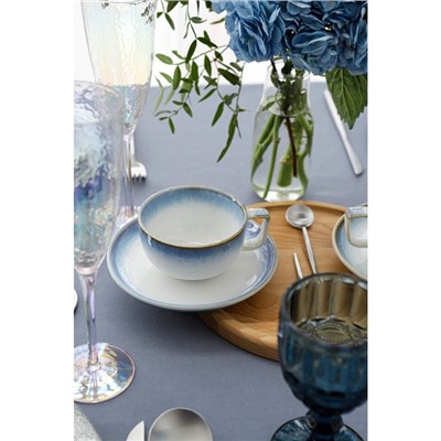 Чайная пара фарфоровая Magistro «Пэвэти», 2 предмета: чашка 220 мл, блюдце d=16,5 см, цвет голубой