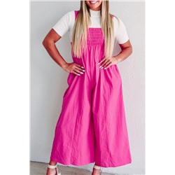 Strawberry Pink Wide Straps Smocked Detail Wide Leg Overalls