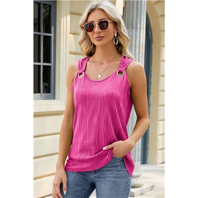 Bright Pink Metal Ring Decor Wavy Textured Tank Top