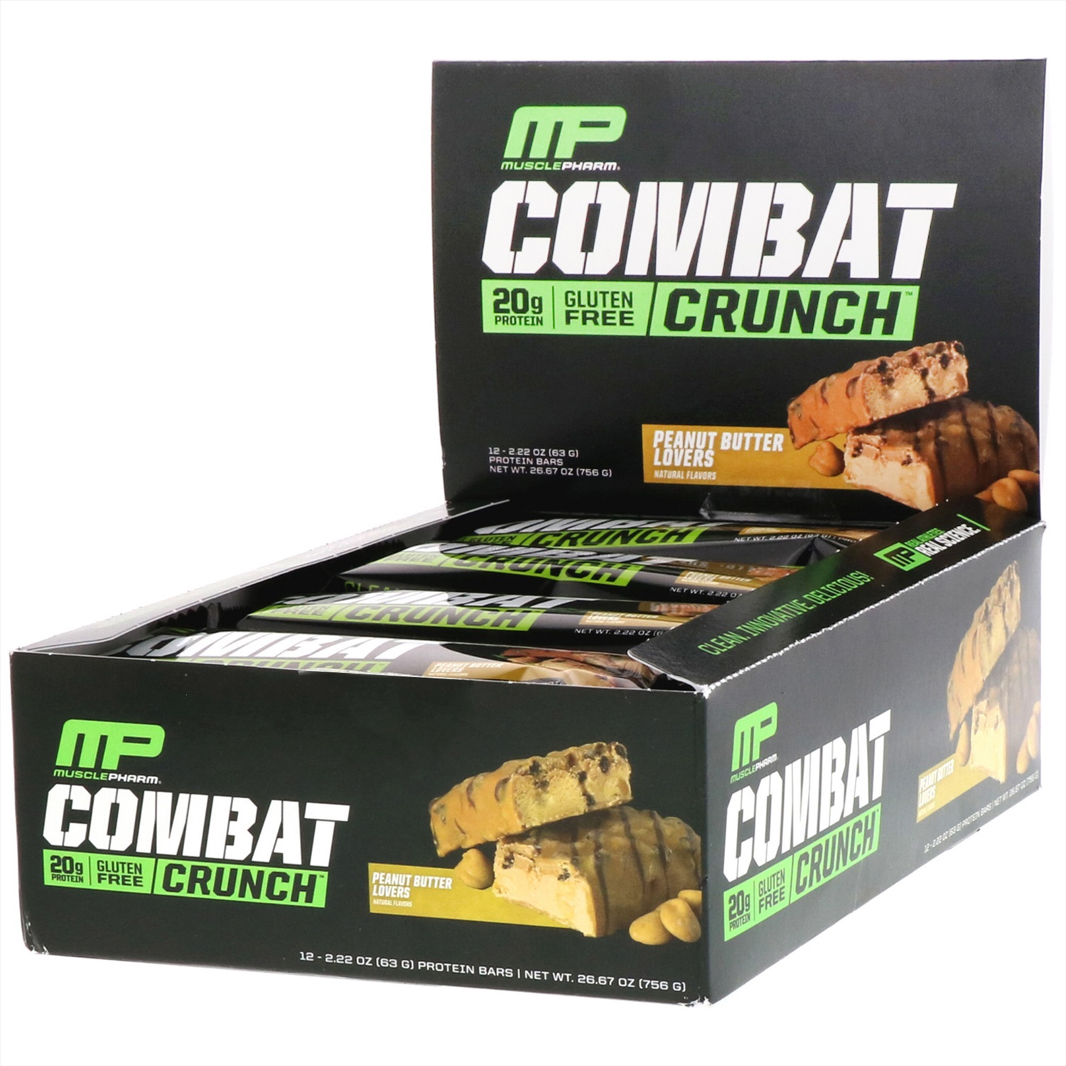 Купить MusclePharm, Combat Crunch, с арахисовым маслом, 12 батончиков, по 2...