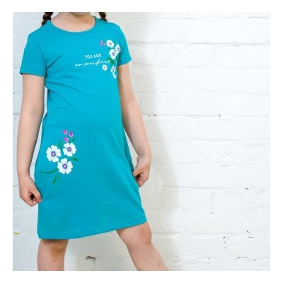 ПЛ-736 Платье для девочки (бирюзовый цветы)