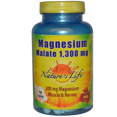 Nature's Life, Magnesium Malate (Малат магния), 1300 мг, 100 таблеток