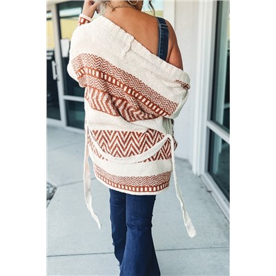 White Western Aztec Belted Cardigan