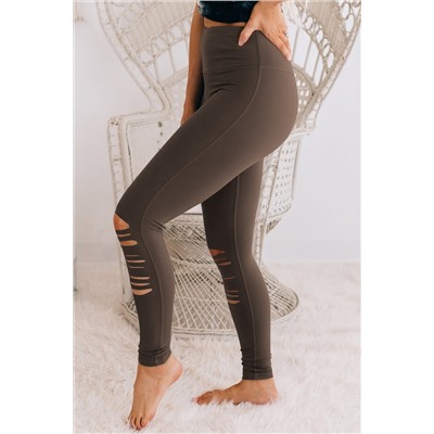 Dark Brown Cut-out Skinny High Waist Leggings