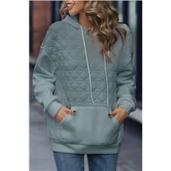 Light Grey Drop Shoulder Quilted Patchwork Kangaroo Pocket Hoodie