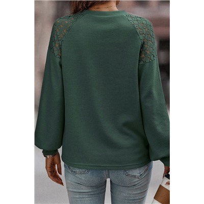 Green Lace Long Sleeve Textured Pullover