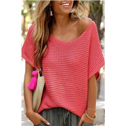 Red Clay Solid Loose Knit Short Dolman Sleeve Sweater