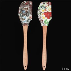 Лопатка кулинарная силиконовая с деревянной ручкой/ L-460 /уп 100/ Цветы