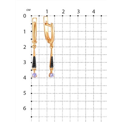 Серьги из золочёного серебра с нат.танзанитом, фианитами и родированием
