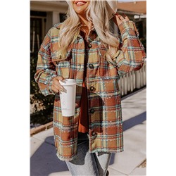 Red Oversized Flap Pockets Plaid Shacket with Slits