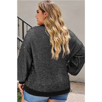 Black Heathered Knit Plus Size Drop Shoulder Sweater