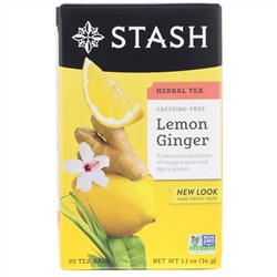 Stash Tea, травяной чай, лимон и имбирь, без кофеина, 20 чайных пакетиков, 34 г (1,1 унции)