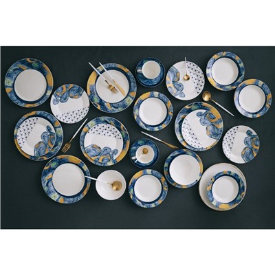 УЦЕНКА Набор тарелок фарфоровых Доляна «Звёздная ночь», 18 предметов: 6 тарелок d=20 см, 6 тарелок d=25 см, 6 тарелок суповых 340 мл