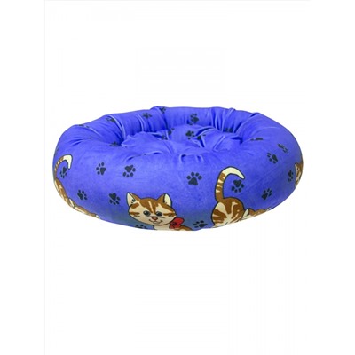 408622 Зооник Лежанка круглая с подушкой "кошки", голубой велюр (480х480х150)