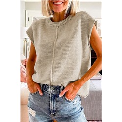 Oatmeal Solid Color Cap Sleeve Knitted Sweater