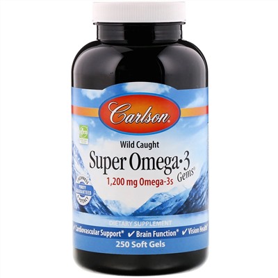 Carlson Labs, Wild Caught Super Omega-3 Gems, высокоэффективная омега-3 из морской рыбы, 1200 мг, 250 капсул