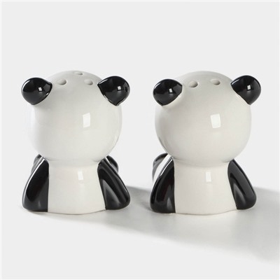 Набор для специй Доляна «Панда», 2 предмета: солонка 40 мл, перечница 40 мл, цвет белый и чёрный