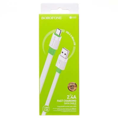 Кабель USB - micro USB Borofone BX89 (повр. уп.)  100см 2,4A  (white/green)