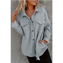 Gray Lattice Texture Retro Flap Pocket Button Shacket